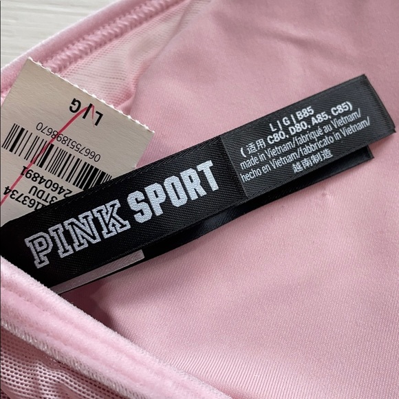 NWT VS PINK Velour Light Pink Sports Bra size L - Picture 6 of 6